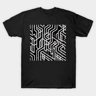 Trippy black and white cyberpunk electronic pattern T-Shirt